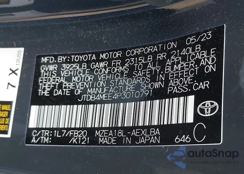 2023 Toyota Corolla Le z USA, uszkodzony, nr VIN JTDB4MEE4P3010791